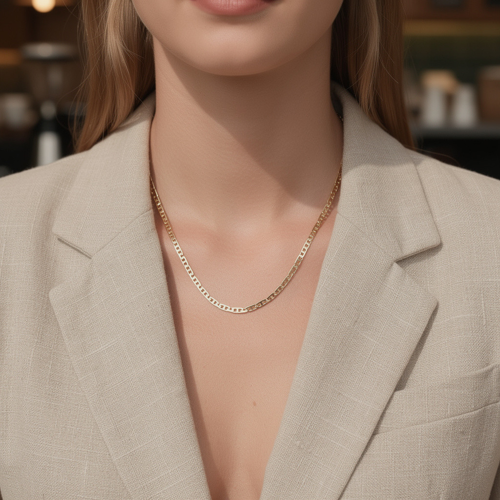 Gold-Tone Mariner Chain Necklace Women Men 19.5 Inch Anchor Link Classic Gift