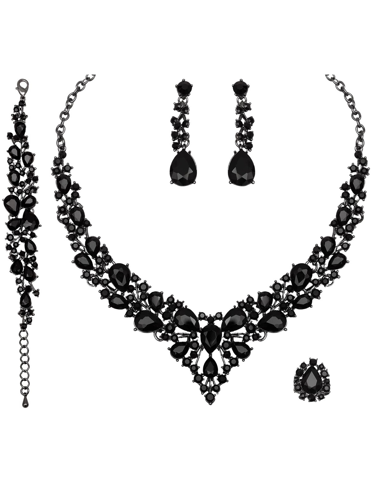 CSY Women’s Vintage Austrian Crystal Necklace Earrings Bracelet Ring Set Retr…