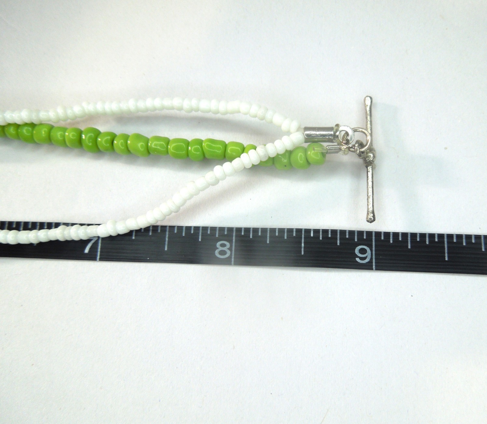 Green White Bracelet Handmade MultiStrand Ceramic Beaded Colorful 9 in Plus Size