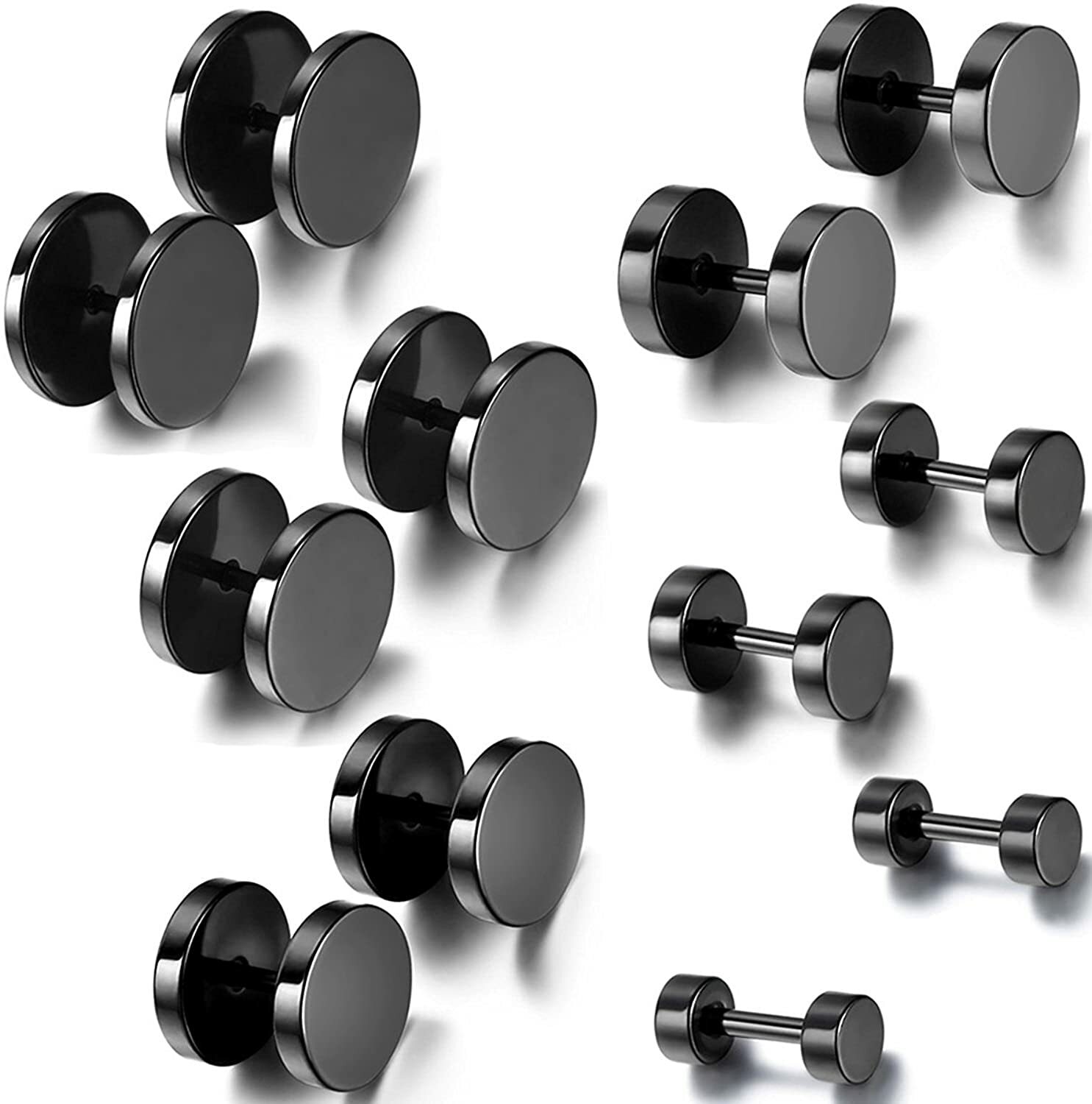 1/2Pair Punk Stud Earring Faux Gauges Ear Tunnel Stainless Steel Earrings Unisex