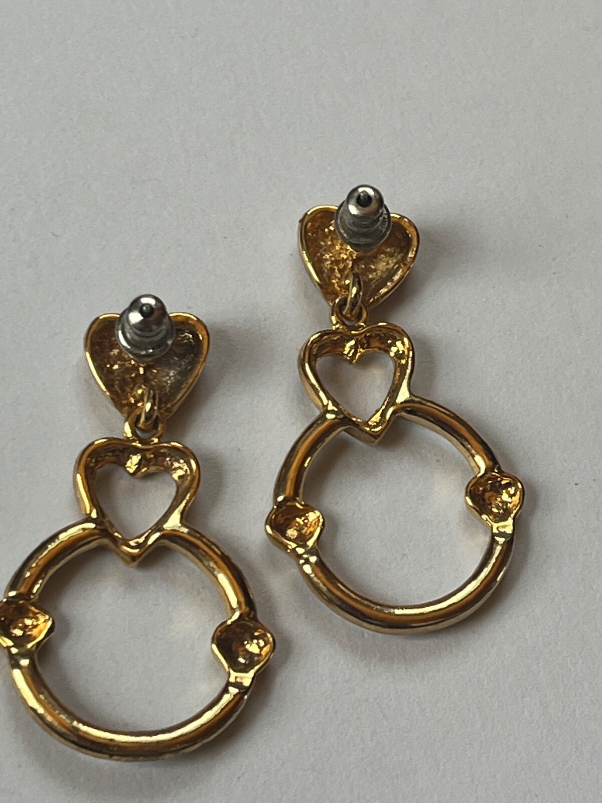 Puffy Goldtone Heart w Tubular Open Circle Post Earrings for Pierced Ears –