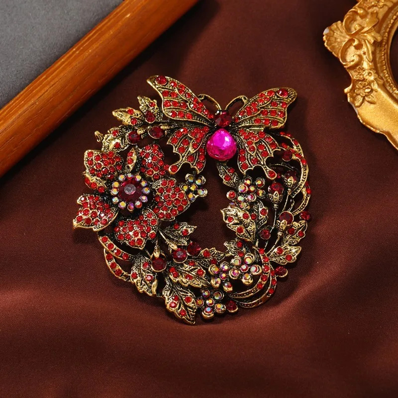 Vintage Style Butterfly Flower Brooch Pin Pendant RED Austrian Crystal Jewelry