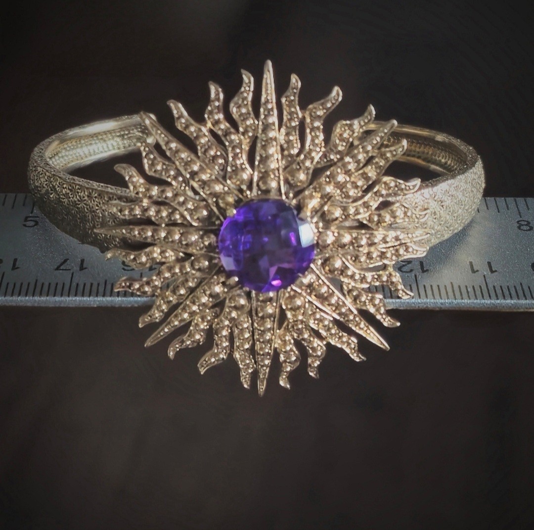NICKY BUTLER Bronze Collection Starburst Purple Quartz Cuff Bracelet NB Large 💜