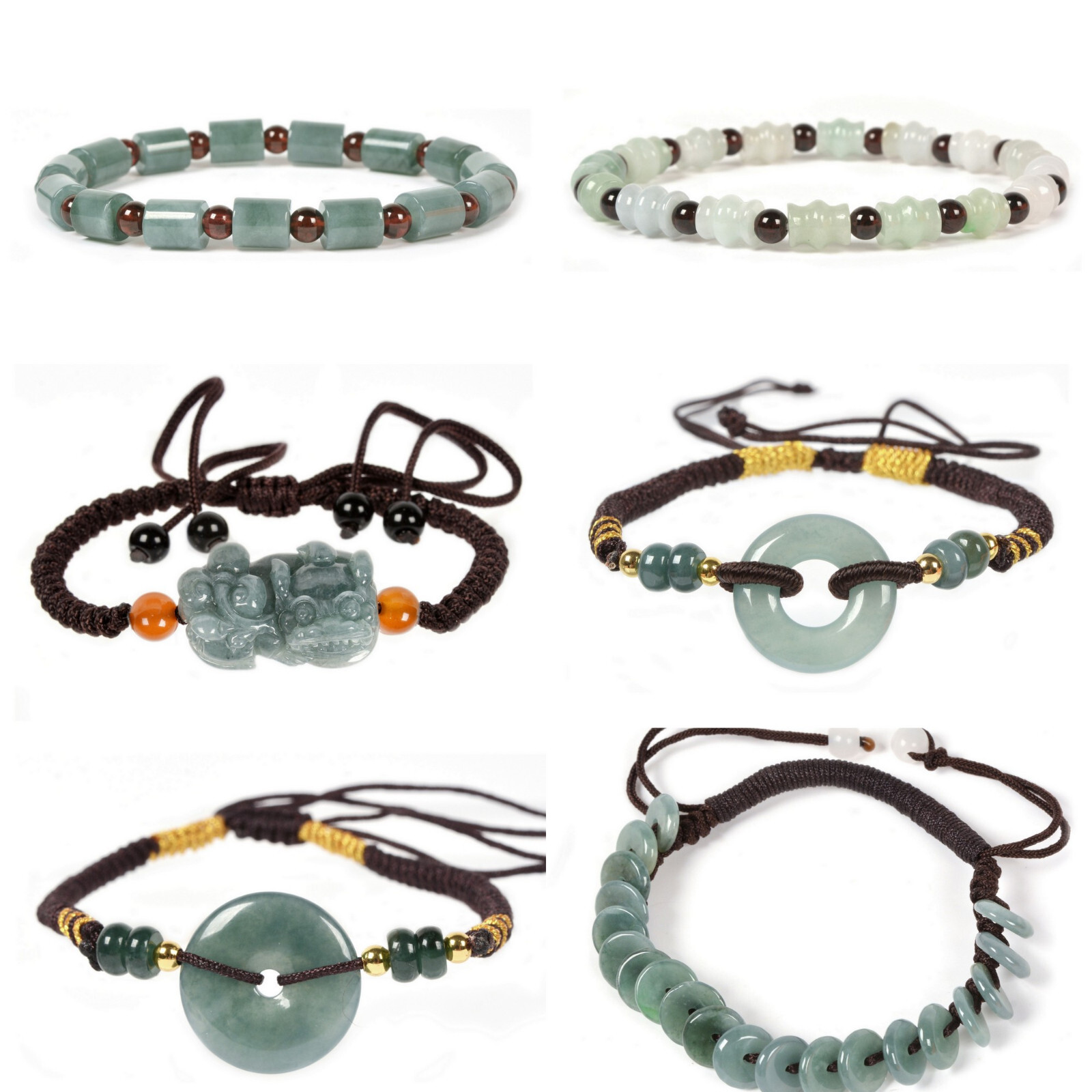 Jadeite Jade Carved Pi Xiu Beaded Cord Adjustable Bracelet Bangle 7 inch