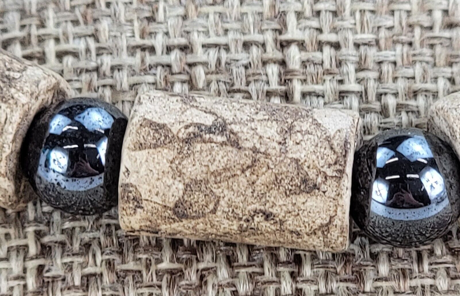 Vintage Stone & Hematite Beaded Necklace 17.5 in Brown Gray Hook Clasp