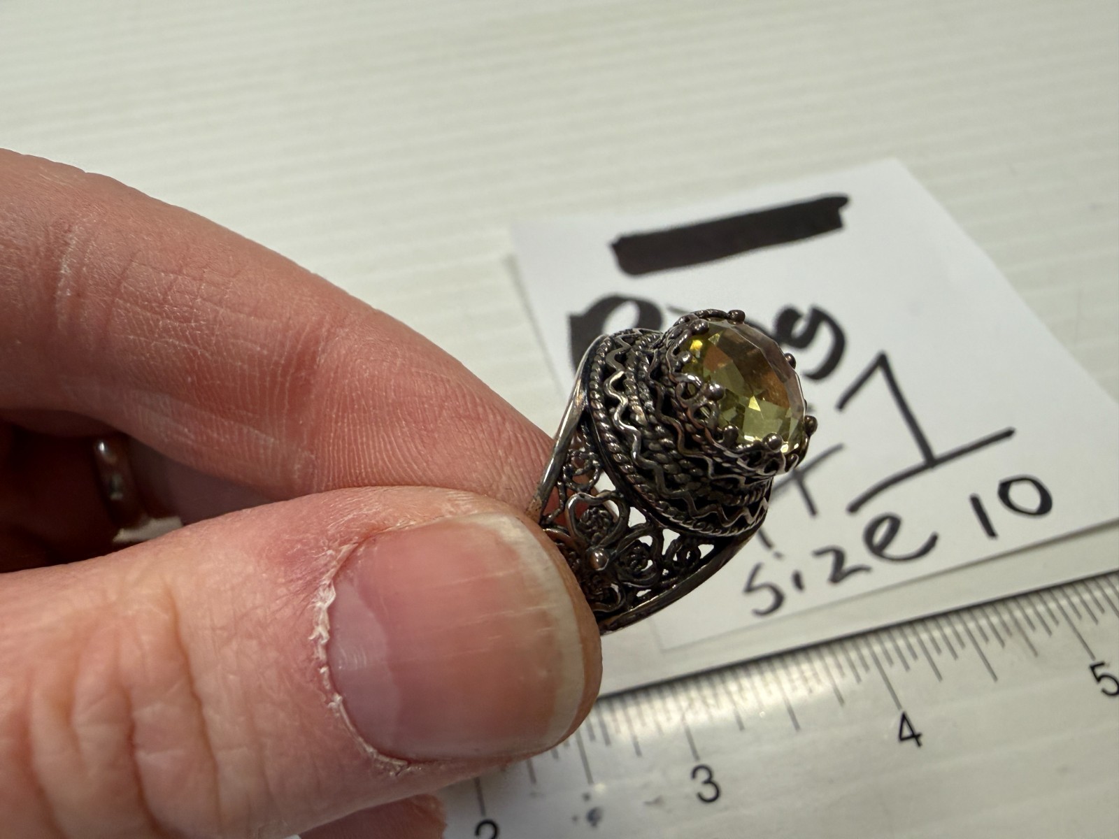 DGS Turkey – Sterling Silver Shamrock Ring with Light Green Crystal Size 10 – #1