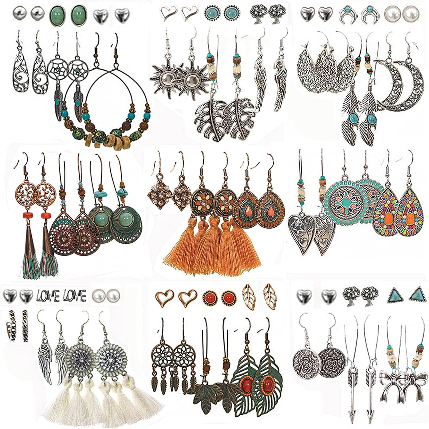 45 Pairs Boho Vintage Drop Dangle Earrings Set for Women, Fashion Bohemian Earri