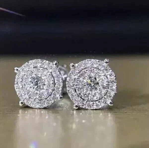 1.50Ct Round Cut Simulated Diamond Stud Cluster Earrings 14K White Gold Plated