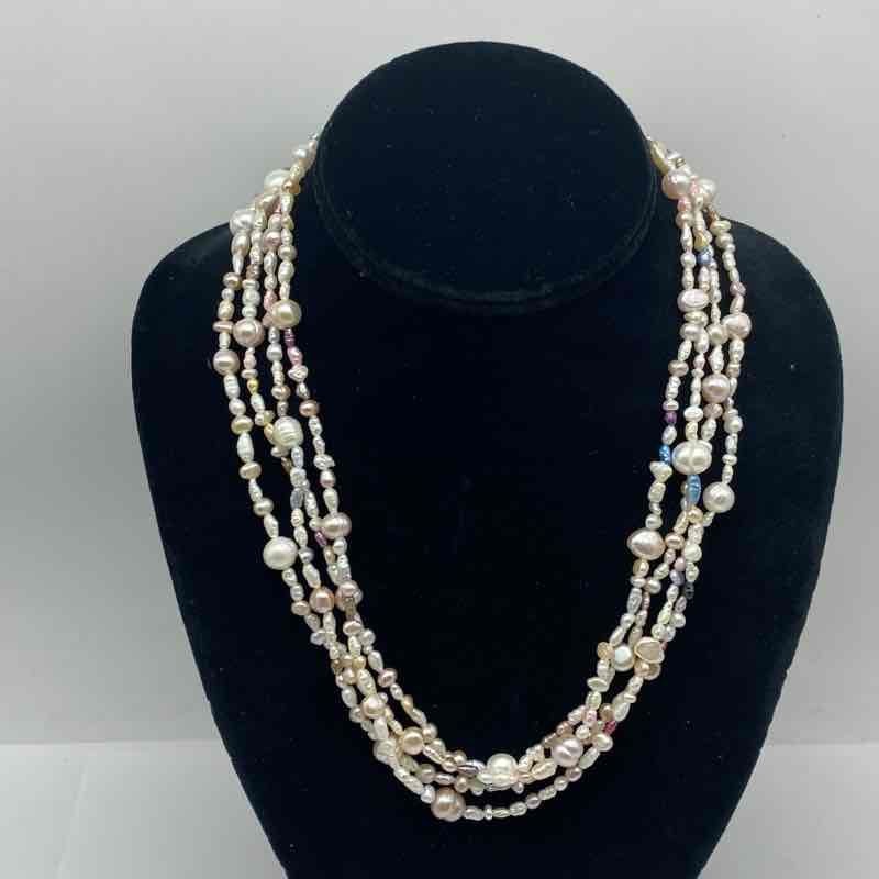 Multicolor Freshwater Pearl 4-Strand Bohemian Statement Necklace 70″ 51.7g