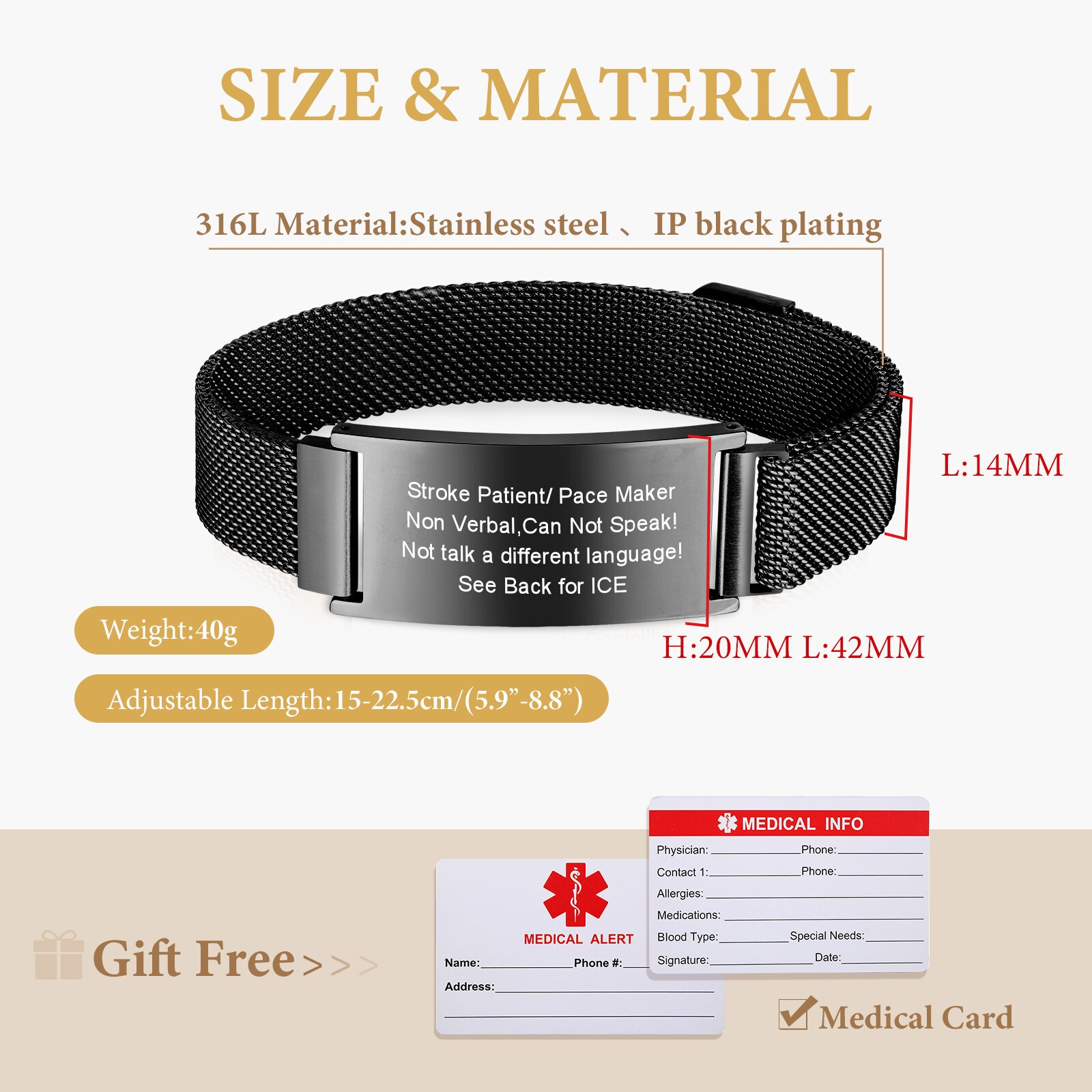 Personalized Medical Alert ID Bracelet Wristband Custom Engrave Emergency Bangle