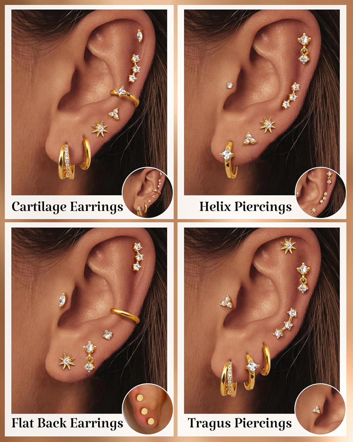 20G Helix Piercing Jewelry Flat Back Cartilage Earrings for Women – Hypoallergen