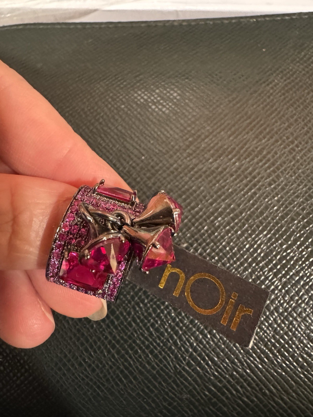nOir Ring Black Hardware With Red And Pink Rhinestones NWT Size 7