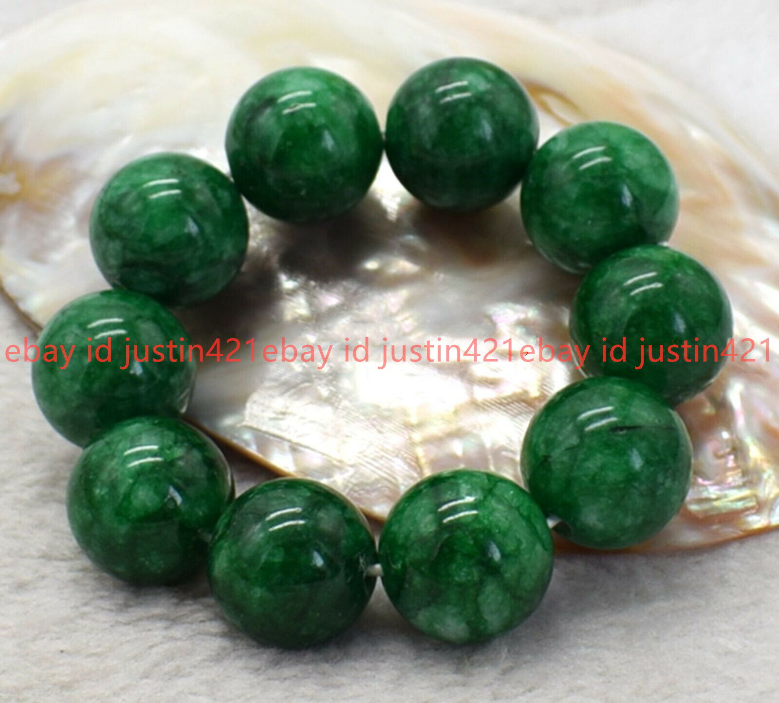 Huge 20mm Natural Green Jadeite Jade Gemstone Round Beads Elastic Bracelet 7.5”