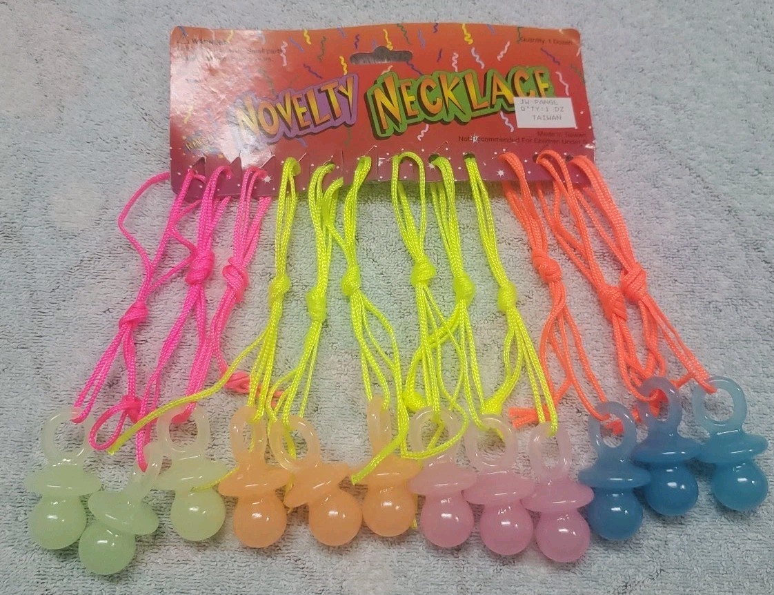 Novelty Necklaces Glow In The Dark Pacifier Shaped Nos Vtg 90s Halloween Rave
