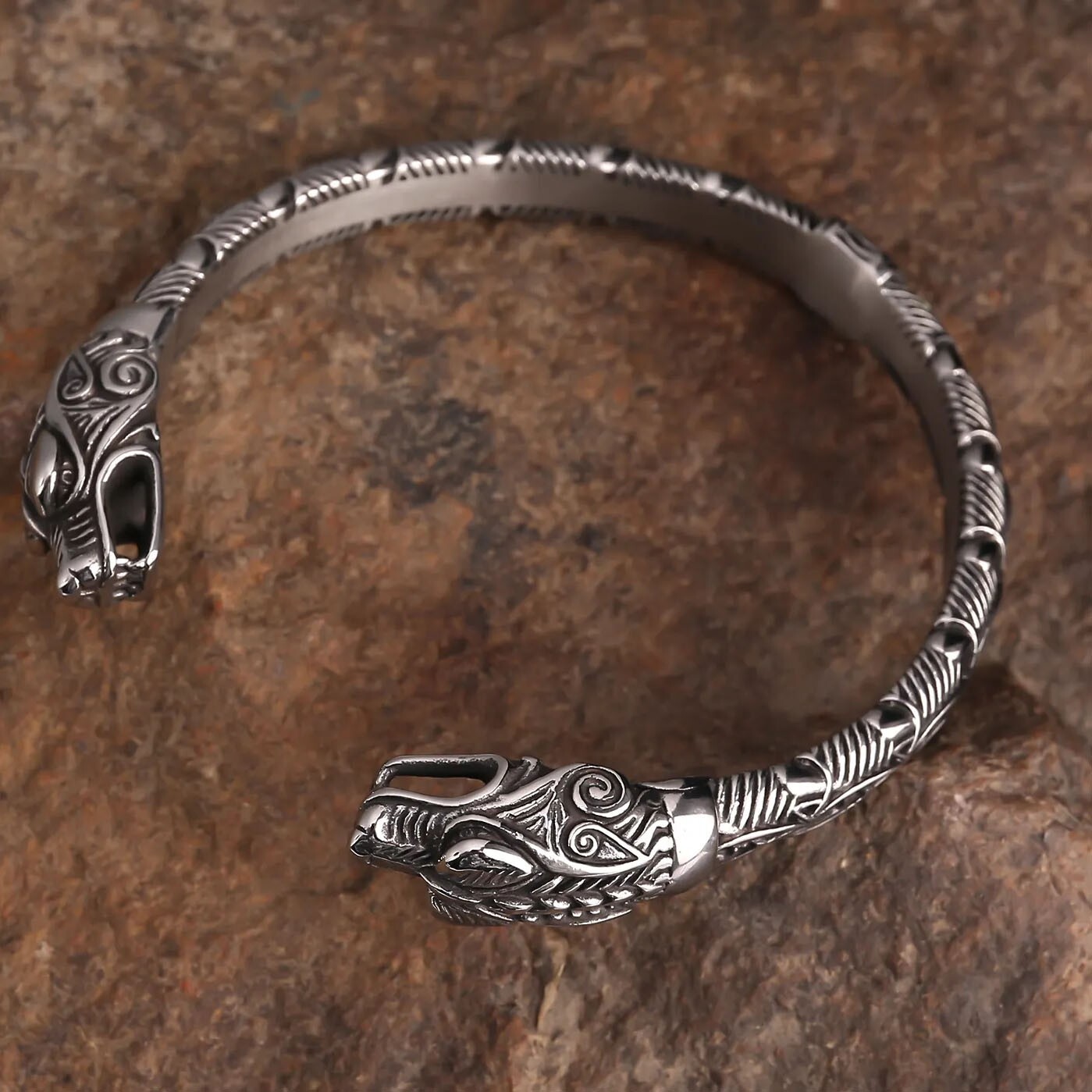 Jormungandr Bracelet Large Viking Dragon Cuff Fits 7-9 inch Wrists Men Norse