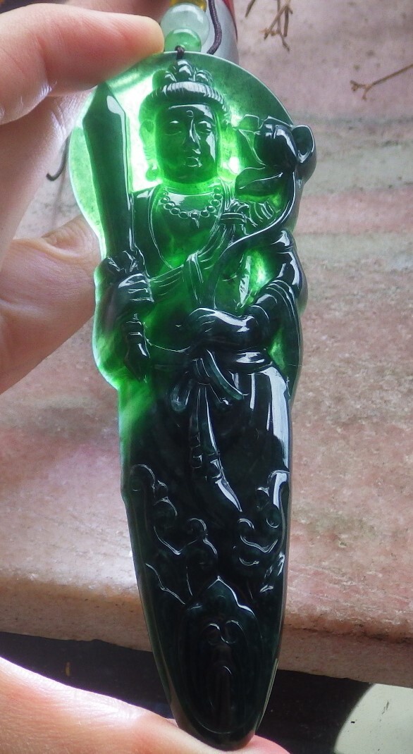 Certified Icy Green Natural A Jade jadeite Pendant Guanyin Kwan Yin 观音 701888 AS