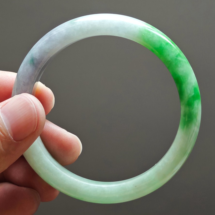 56mm Natural Burma Green Purple Jadeite Jade Bracelet Emerald Jade Bangle 4082