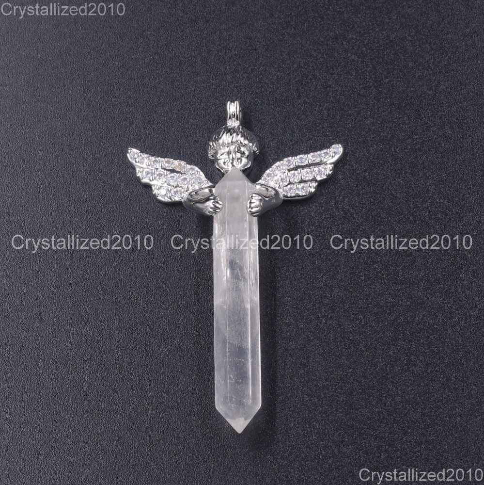 Natural Gemstone Zircon Pave Angel Hexagonal Pointed Reiki Healing Pendant Beads