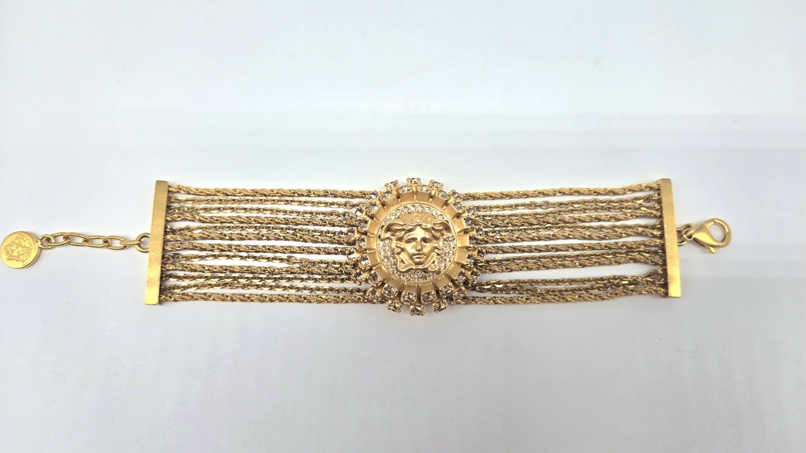Versace Medusa Head Medallion Statement Bracelet Swarovski Crystal + Chains