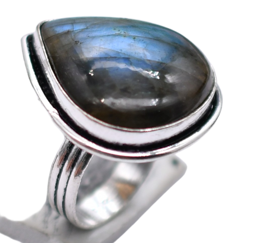 Labradorite Natural Gemstone Antique Silver Plated Ring US Size-7.25 R 5166