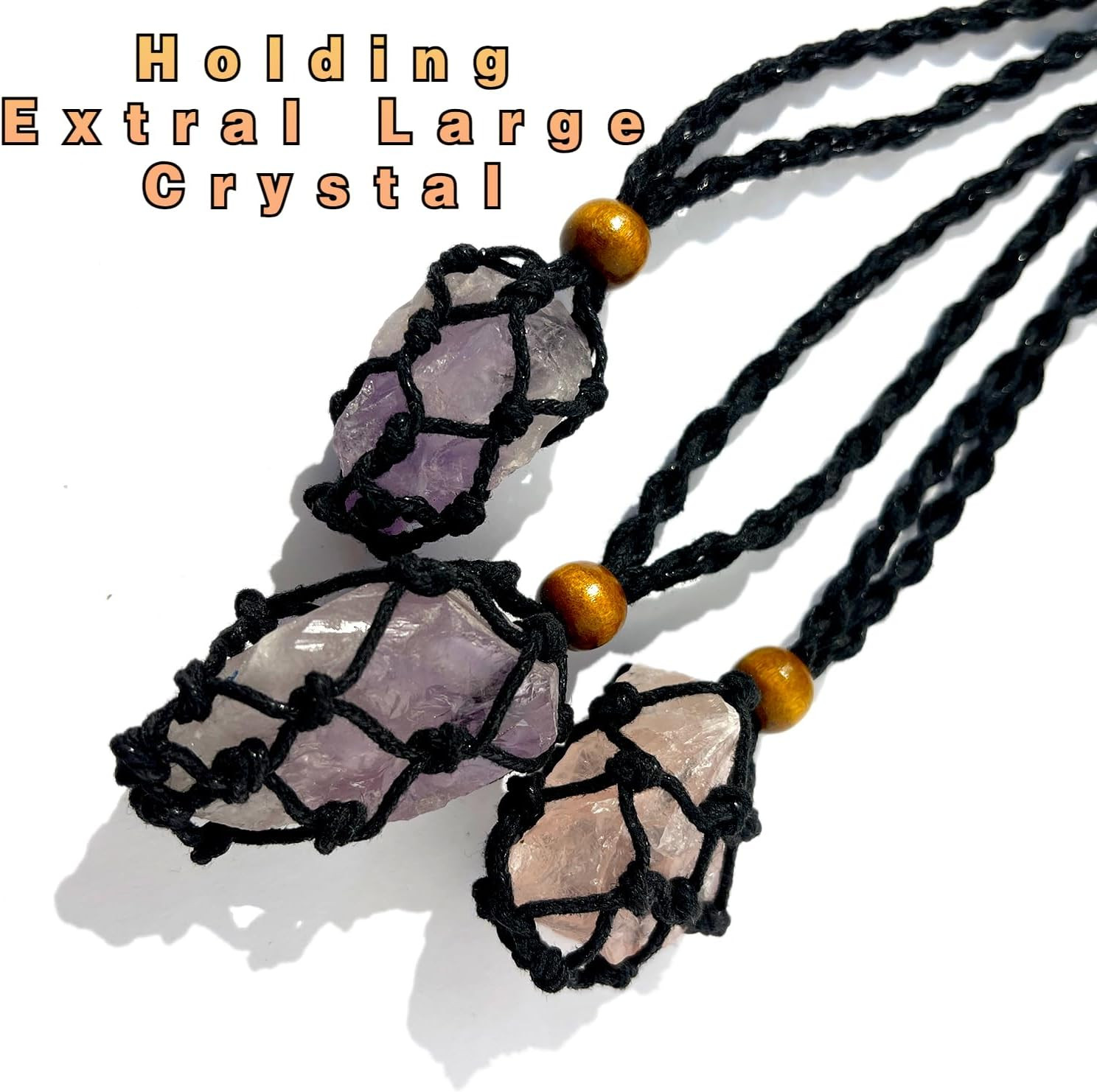12PCS Handmade Extra Super Large Black Necklace Crystal Holders Cord Quartz Cage