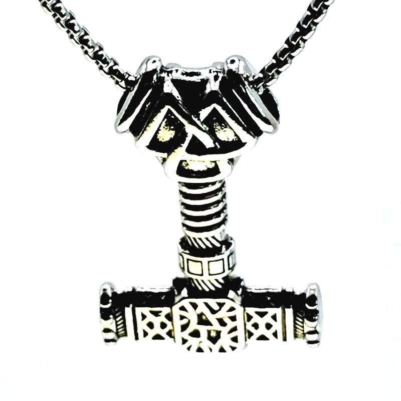 New Thor Hammer Viking Necklace Stainless Steel Pendant Silver Color Norse Mjol.