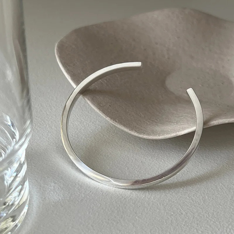 100% Solid Sterling Silver Metal Bracelet for Women Vintage Handmade Simple