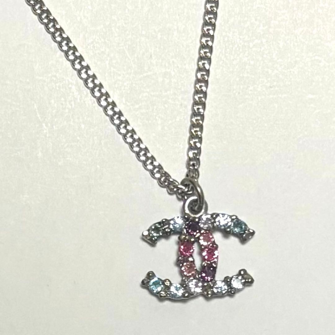CHANEL Necklace CoCo Mark Colored Gemstone Silver Length: 16.5~23.6 in.