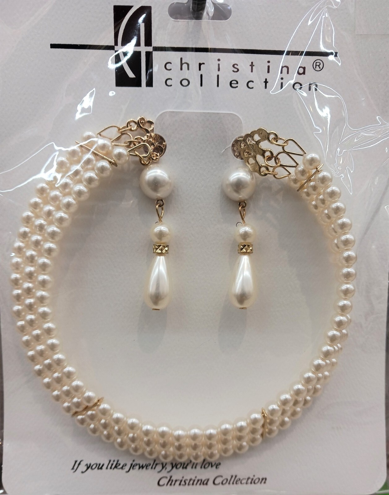 Cocktail Multi Row Pearl Bead Collar Cuff Choker Layer Necklace Pierced Earrings