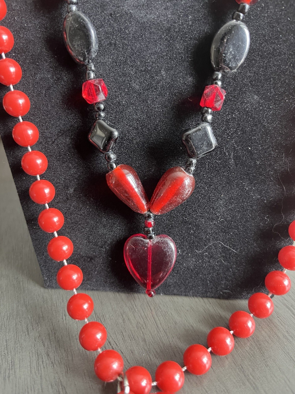 Heart Necklace Lot Glass mixed material Red Black Pink Jewelry Valentine