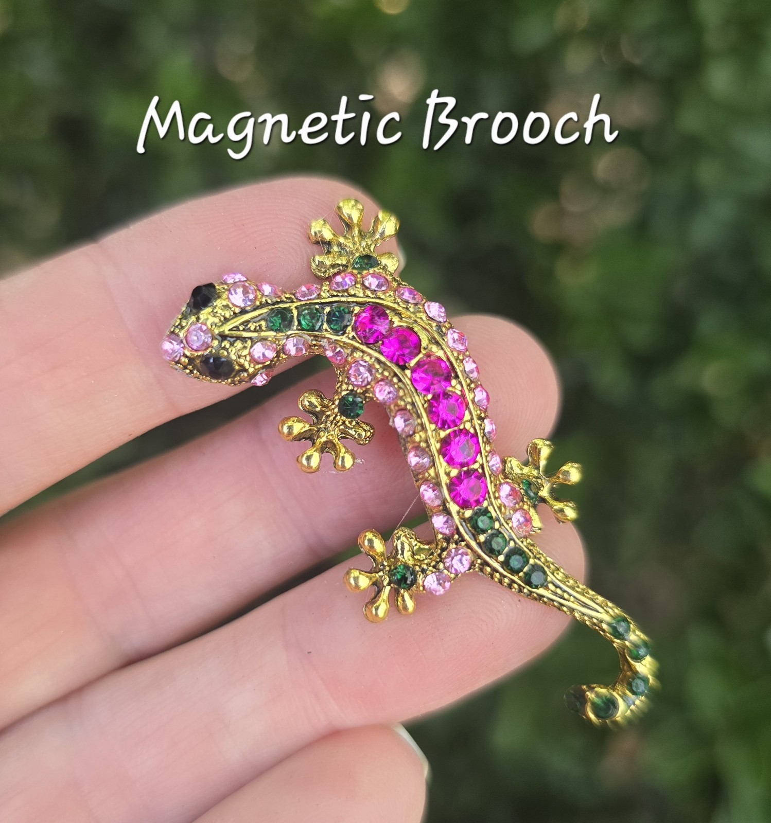 MAGNETIC Gecko brooch. Jeweled lizard brooch. Reptile, Western jewelry gift