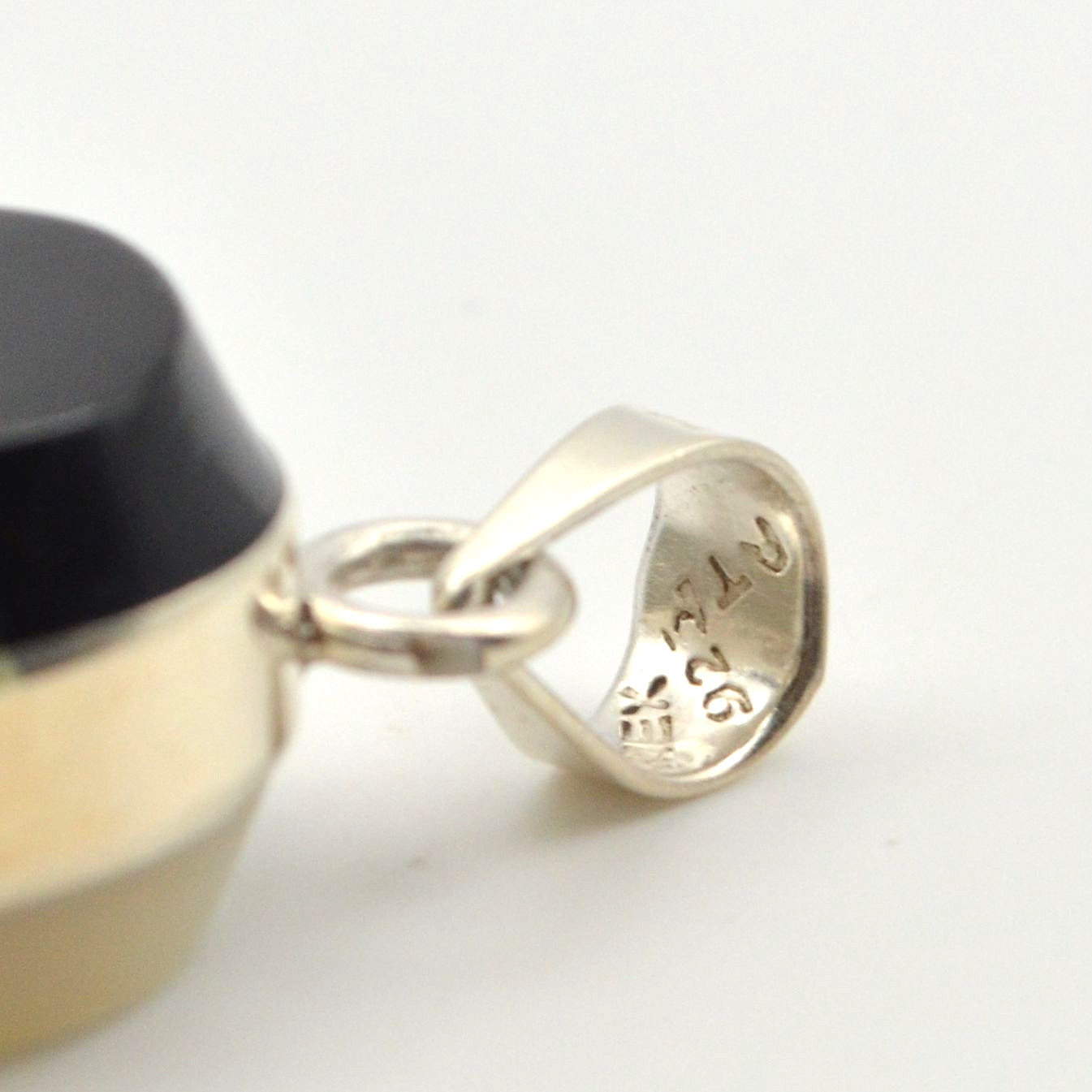 Mexican Sterling Silver Black White Two-Tone Oval Cabochon Pendant 925 Modernist