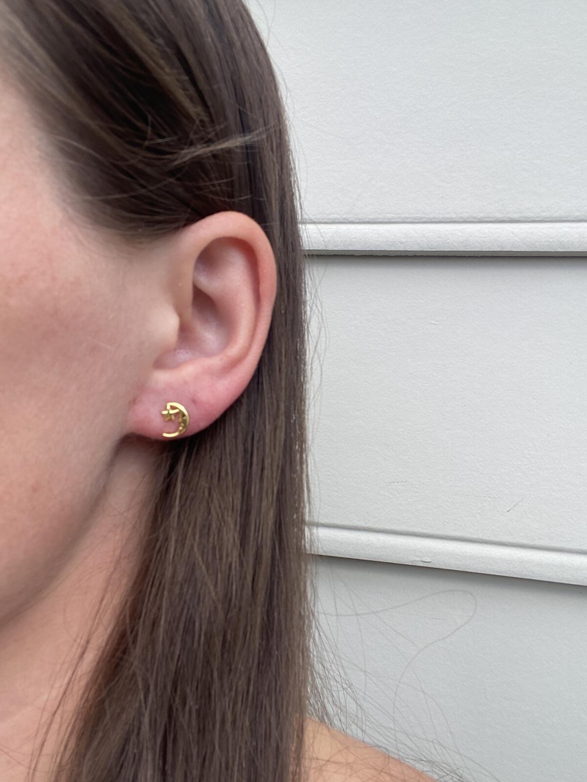 Crescent Moon and Star Stud Earrings