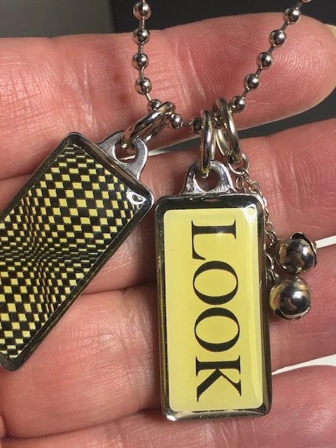 B0455 Lucy Lu Designs Pendant Necklace Ball Chain LOOK Yellow Black Silver