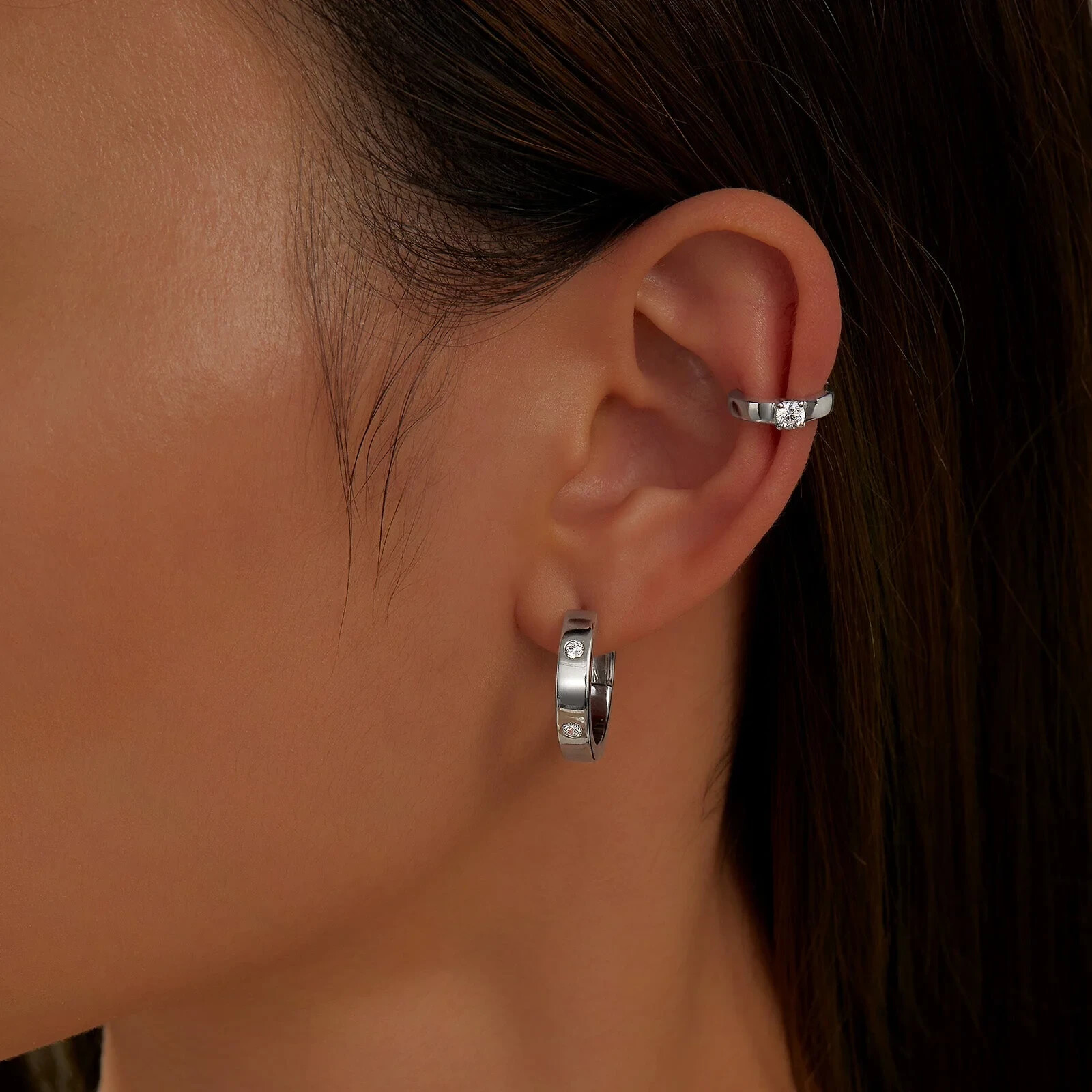BRAND NEW Lafonn Platinum Plated Invisible Set Huggie Hoop Earrings E0559CLP00