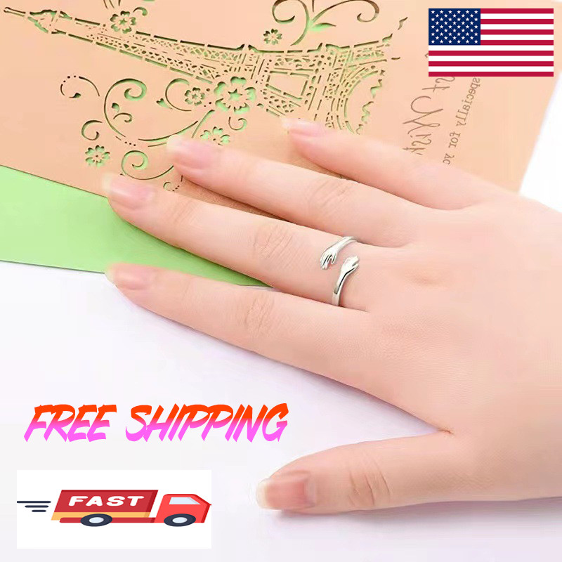 925 Sterling Silver Hug Ring Adjustable Open Band I Love You Forever Gift
