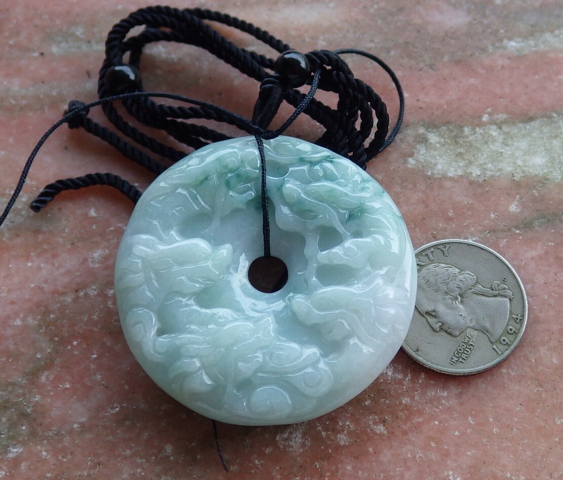 Certified Green 100% Natural A Jade jadeite pendant 9 Dragon Circle 九龙平安扣 611312