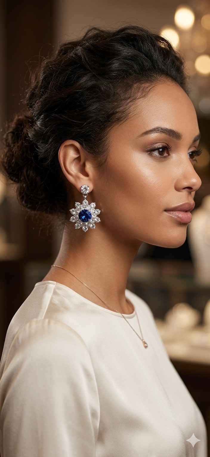 $40 Carolee Blue & Clear Crystal Flower Drop Earrings C1A