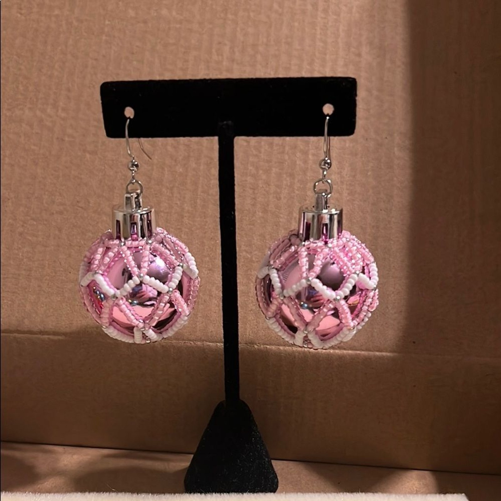 Pink Beaded Drop Earrings
