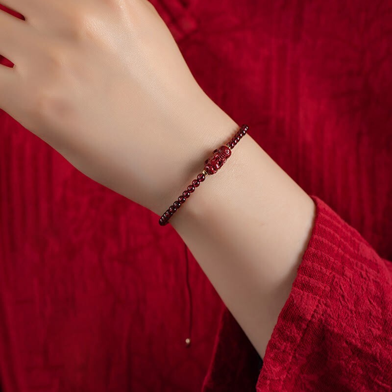 Dragon Protection Bracelet Natural Garnet Bracelet Pixiu Charm Healing Bracelet