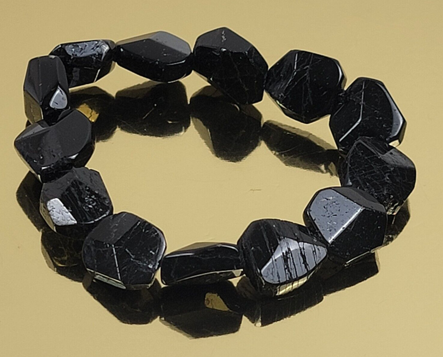 Black Rough Baroque Stone Crystal Stretch Bracelet 6.5″ Sizable Unisex Adults