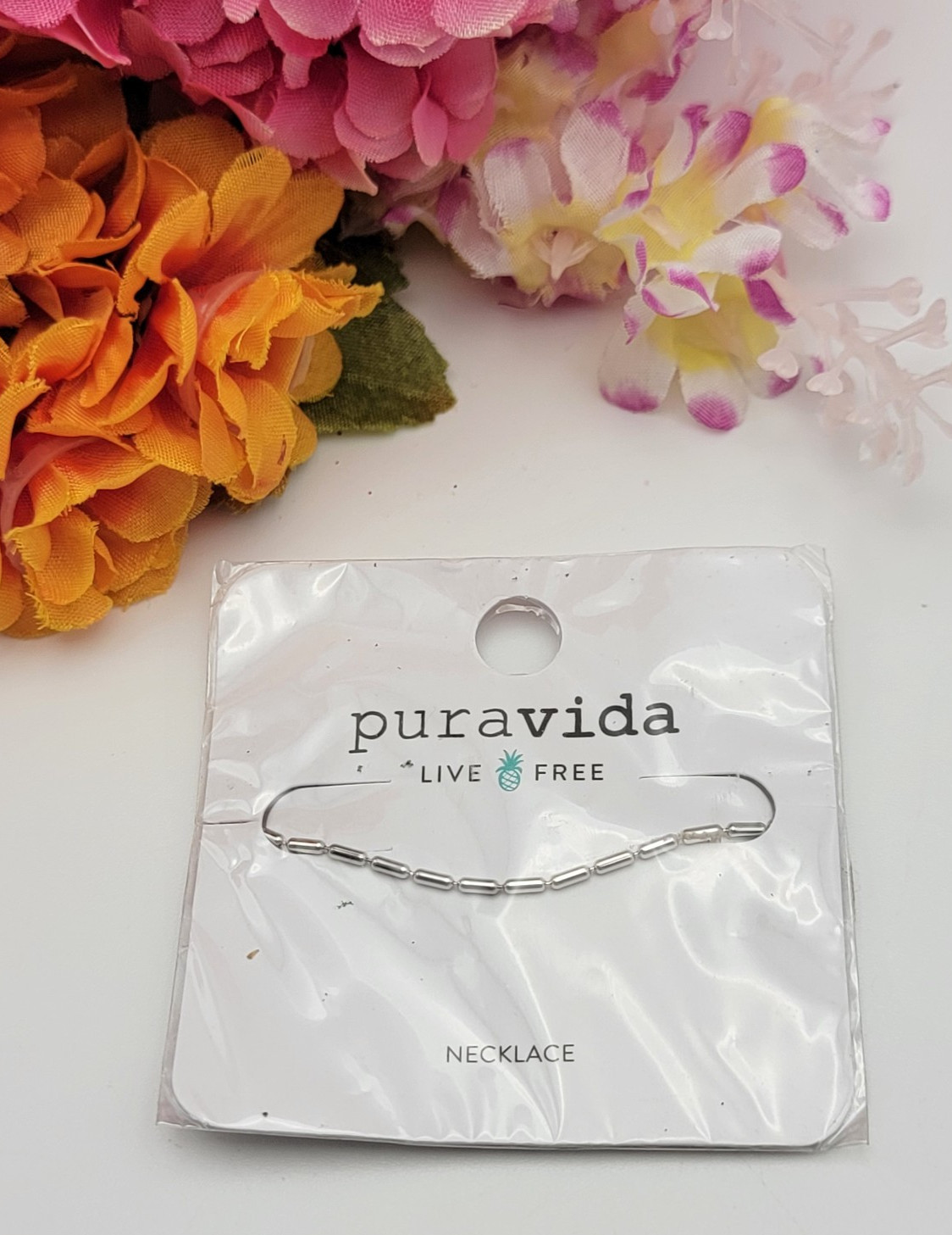 Pura Vida Silver Tone Bar Link Chain Necklace 17″ Adjustable Lobster Clasp