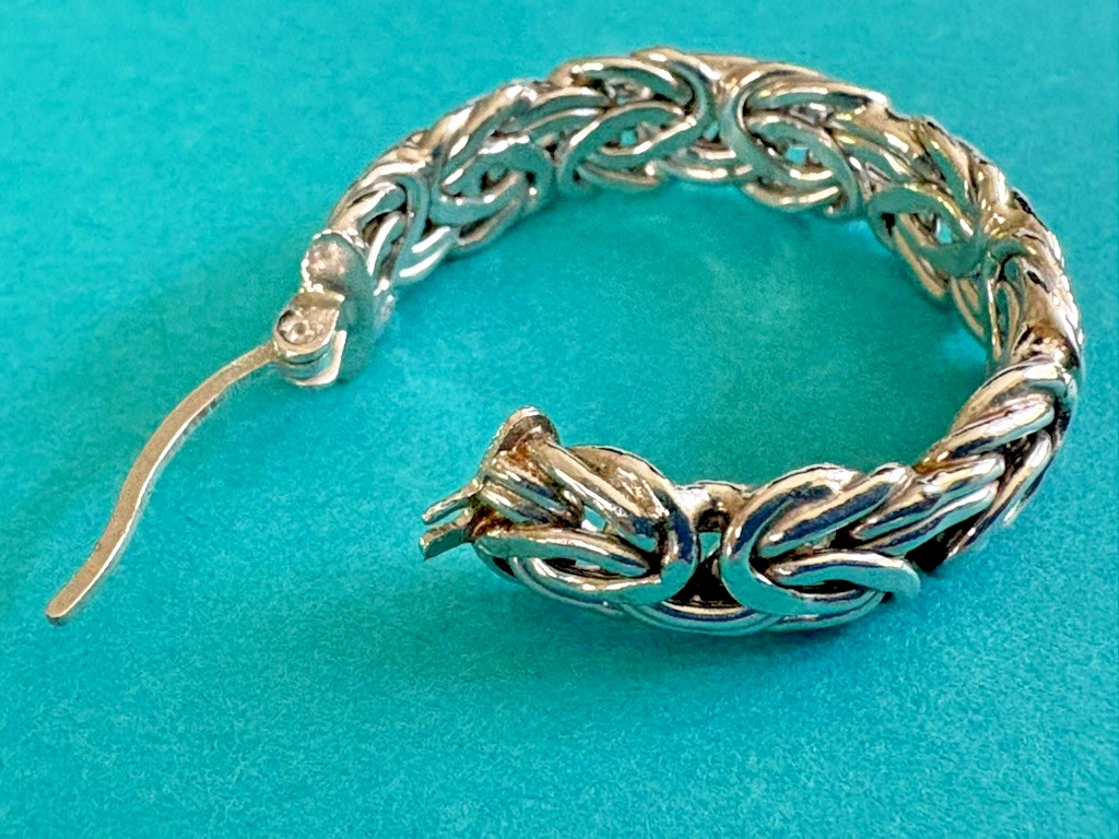 AK 925 Sterling Silver Byzantine Hoop Earrings Turkish Woven Chain Maille
