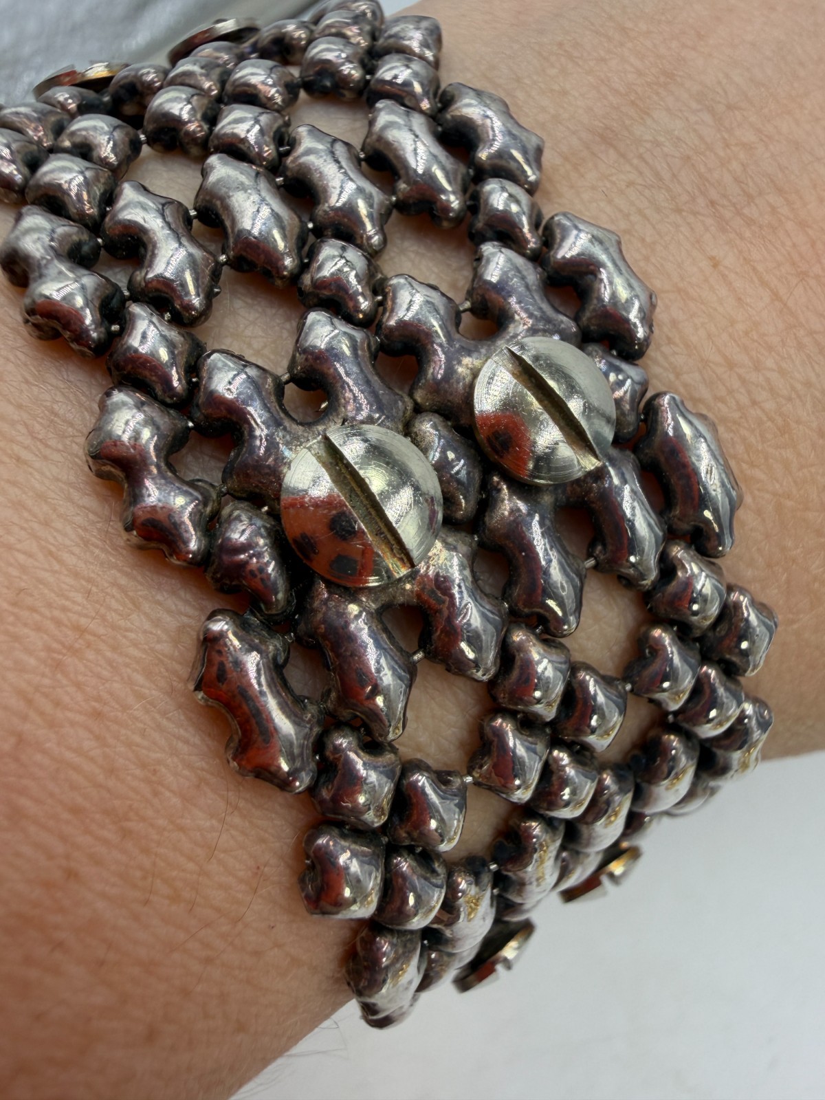 Sergio Gutierrez Braceelt Cuff Liquid Metal Screw Detail 6 inches Wide