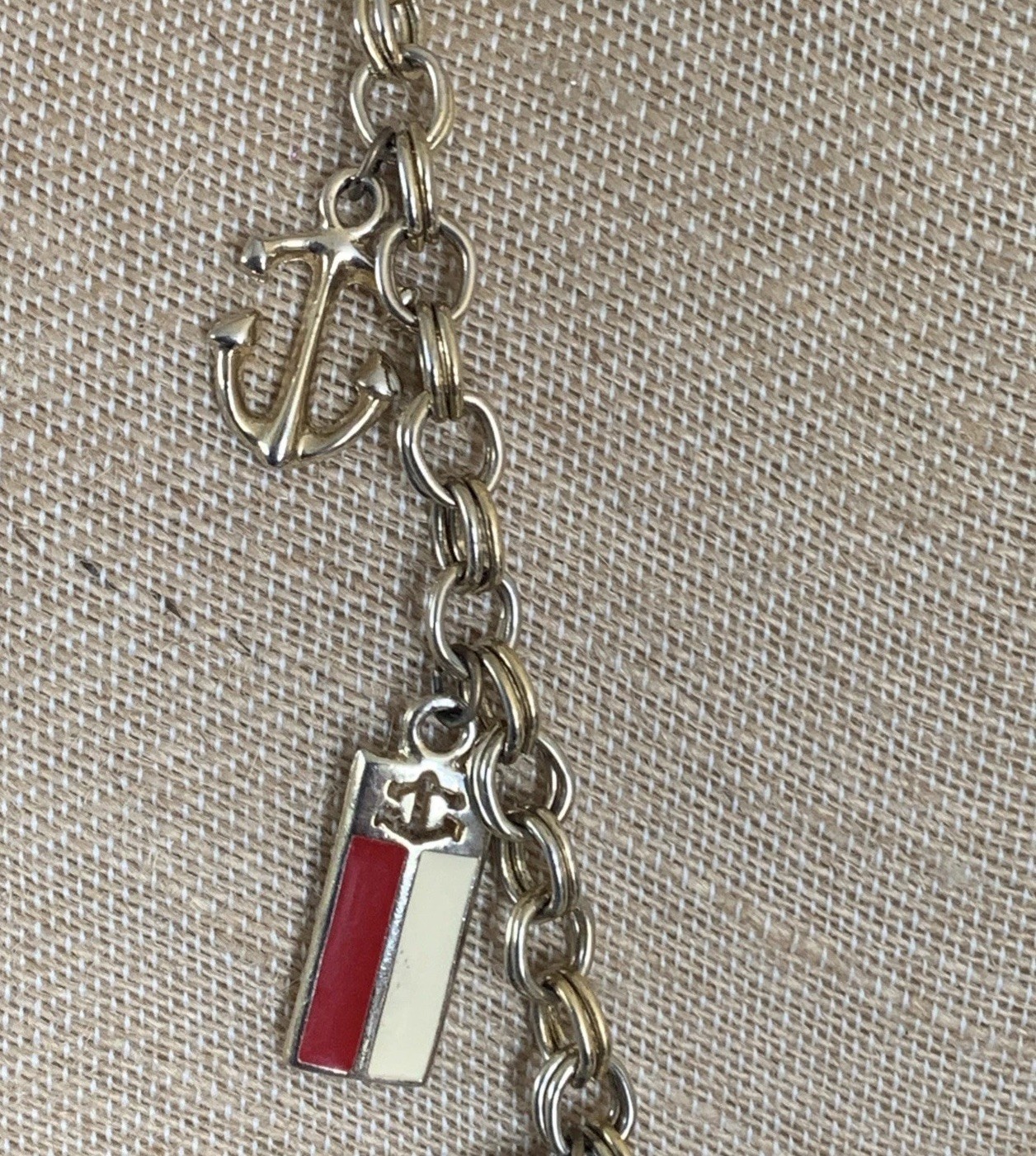 Vintage Nautical Charm Necklace Mid Century Gold Tone Chain Unsigned 32”