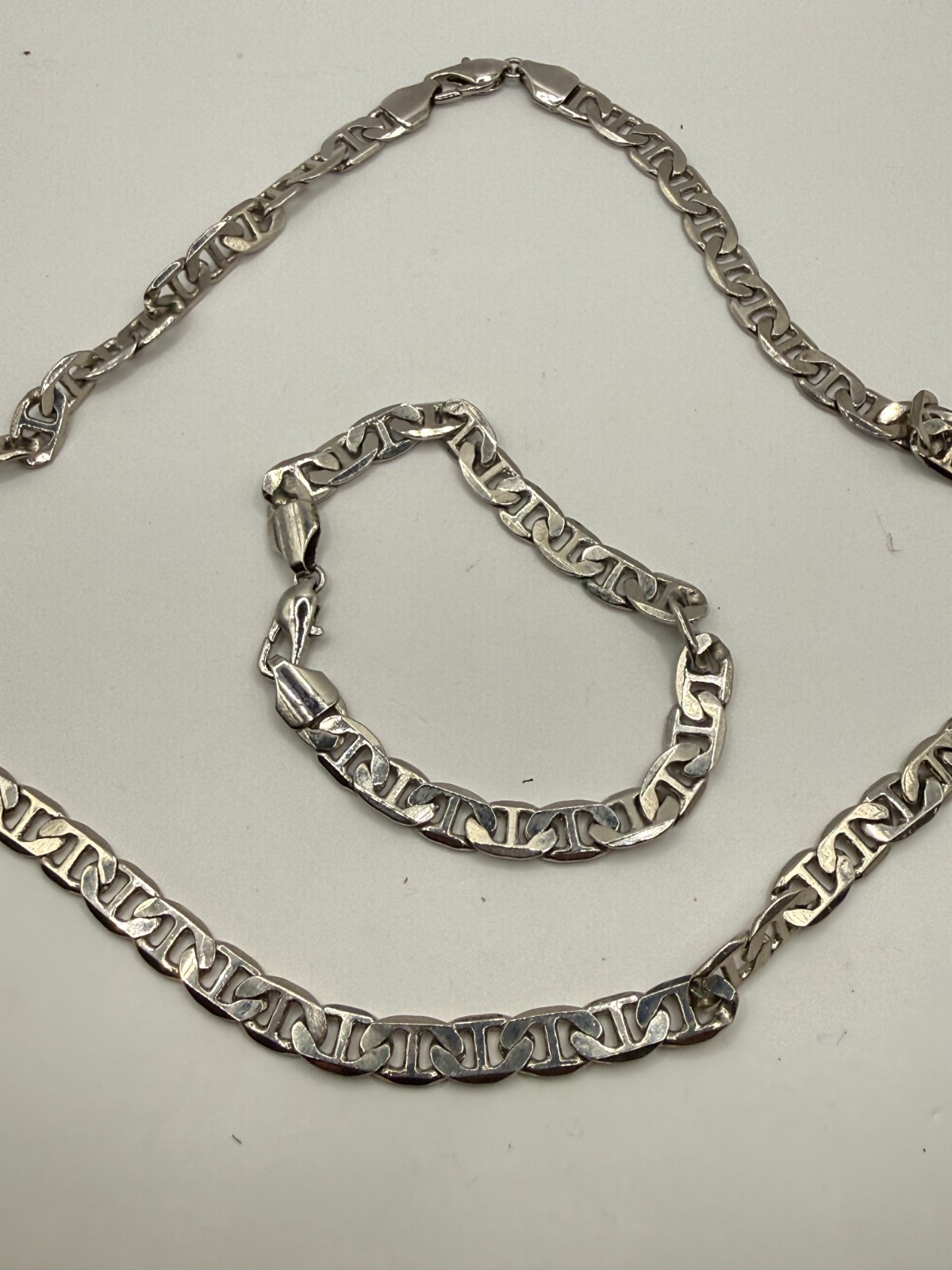 Mens Silver-Tone Chain Necklace & Bracelet Set Figaro Style