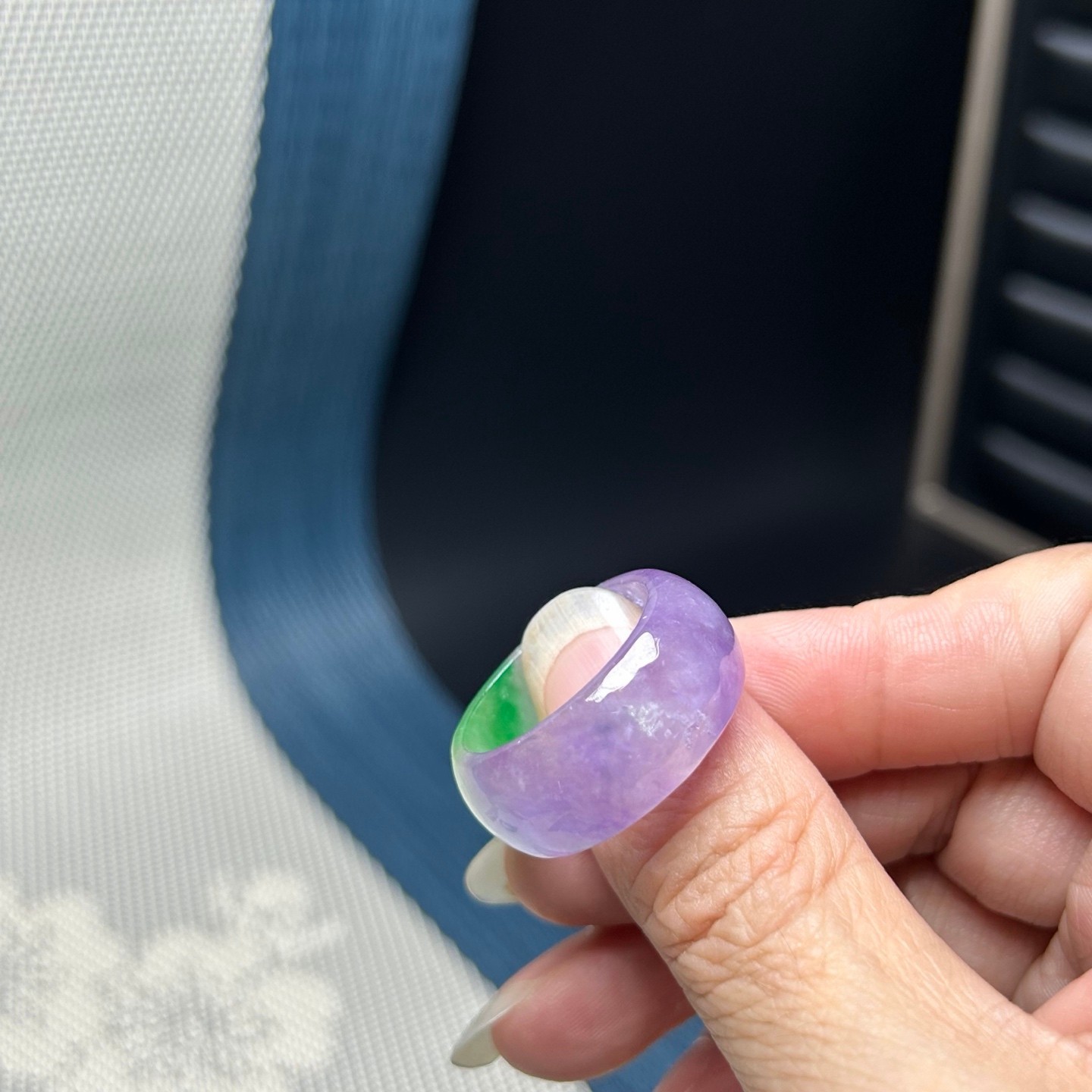 Vintage Nature Ice Lavender Burmese Jade Jadeite Women Ring size20MM