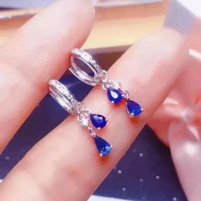 2Ct Pear Cut Simulated Blue Sapphire Stud Charm Earrings 14K White Gold Plated