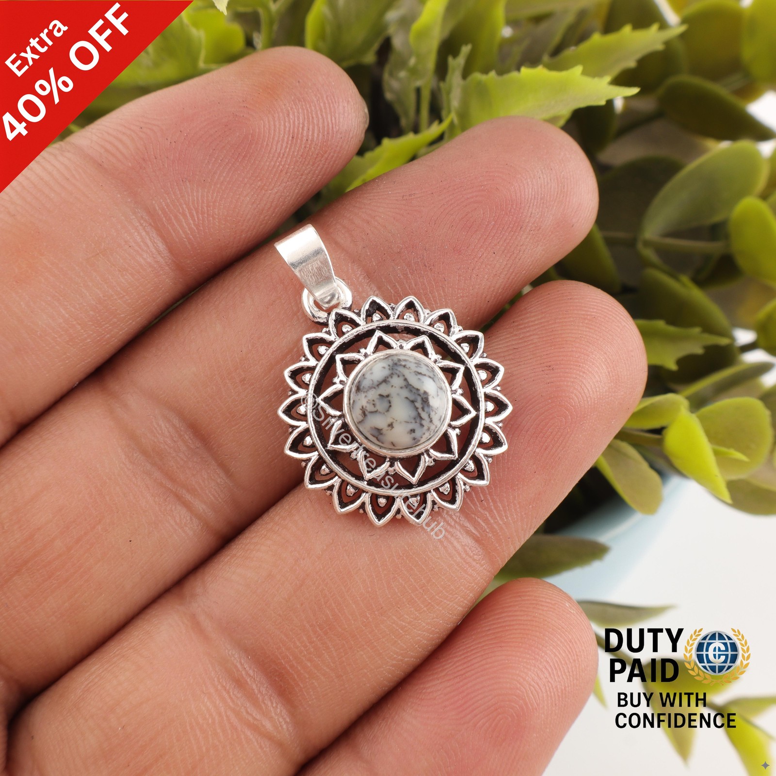 Dendritic Opal Stone Channel Set Sister Boho Pendant Jewelry 925 Sterling Silver