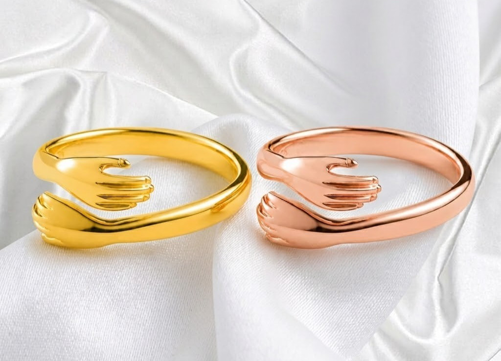 925 Sterling Silver Hand Hug Ring Adjustable Open Cuff Embrace Ring For Couple